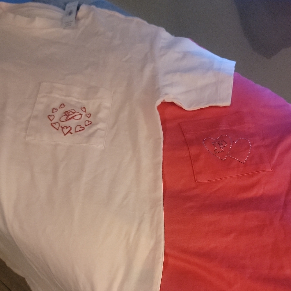 PINK Victoria's Secret Pink and Hot Pink Heart Tees Two! XS. BNWT